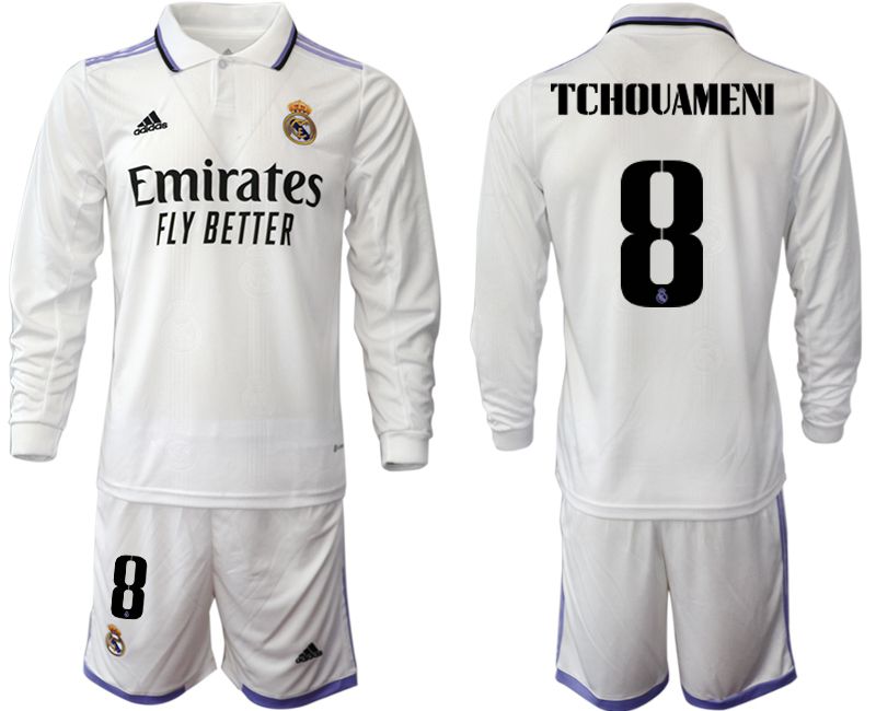 Men 2022-2023 Club Real Madrid home long sleeve white #8 Soccer Jerseys->real madrid jersey->Soccer Club Jersey